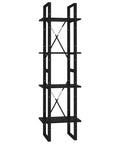 Black Four Tier Book Cabinet With Engineered Wood Shelving Industrial Style Tall Bookshelf For Living Room Or Home Office Durable Storage