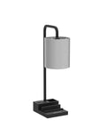 Three Way Dimmable Touch Lamp For Nightstand With USB Ports And Outlet, featuring linen shade and integrated phone stand.