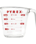Prepware Glass Measuring Cup With Red Graphics, Clear, Non Porous Glass That Won't Stain Or Retain Odors, Microwave Safe, Oven Safe, And Dishwasher Safe, Great For Quick, Mess Free Kitchen Metrics. 2-cup glass measuring cup, red markings, side view