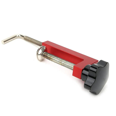 Adjustable Woodworking G Clamp For Fence Builds And Garage Projects, Heavy Duty Aluminum Alloy Press Block With Smooth Action Jaw, durable red coating, close-up view.