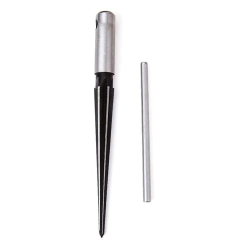Bridge Pin Hole Reamer, Tapered 5 Degree, Six Flute Luthier Tool For Acoustic Guitars with handle and metal rod, front view
