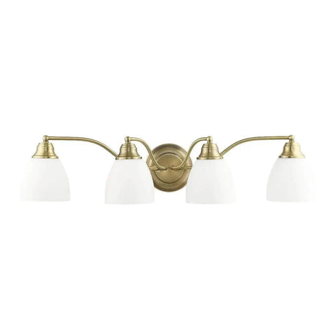 Somerville 4-Light Bath Light In Brushed Nickel, Classic Traditional Style, Solid Steel Build with satin glass shades, front view