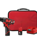 Top Shelf 12 Volt Cordless Drill Driver Kit With Lithium Ion Battery And 3 8 Inch Chuck, red drill, battery, charger, storage case