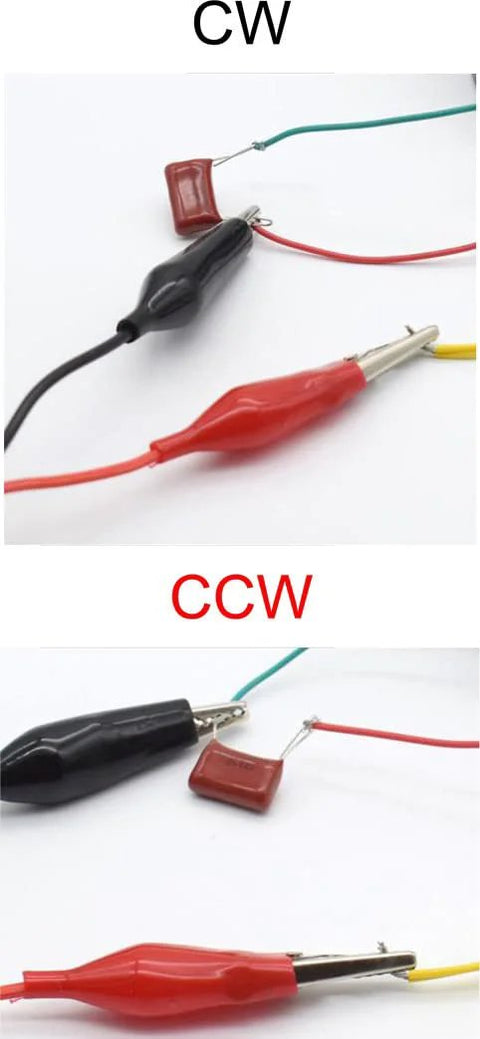 Bringsmart 50KTYZ 110V AC synchronous motor wiring harness with CW/CCW labels and red/black clip leads.