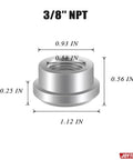 Heavy Duty Aluminum Weld On Bung Fitting With Three Eighth Npt Female Threads, detailed dimensions and design for secure mounting.