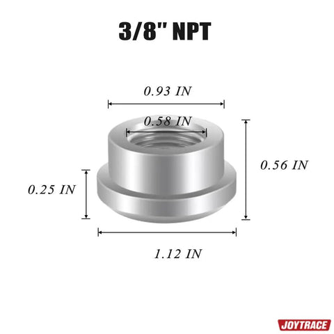 Heavy Duty Aluminum Weld On Bung Fitting With Three Eighth Npt Female Threads, detailed dimensions and design for secure mounting.