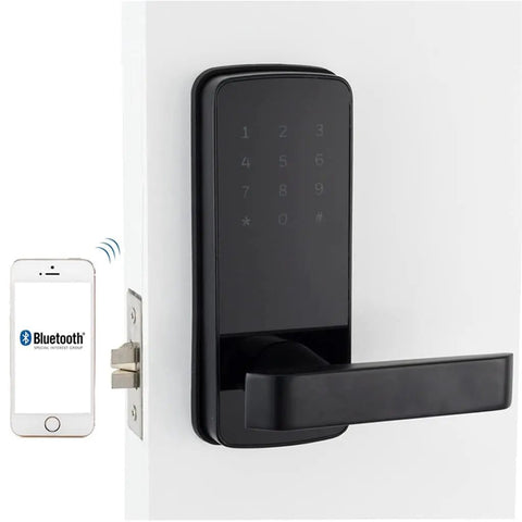 Upgrade Your Pad With This Sleek And Hassle Free Electronic Door Lock with keypad and app control on a door.