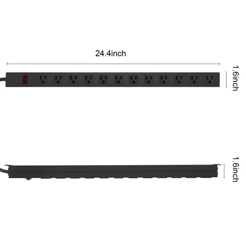 Metal Wall Mount Power Strip With 12 Wide Spaced Outlets Beefy Aluminum Mount Socket With Switch dimensions shown