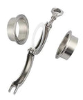 Beduan stainless steel sanitary tri-clamp ferrule kit; 1.5 in to 3/4 in tube, silicone gasket, clamp rings (exploded view)