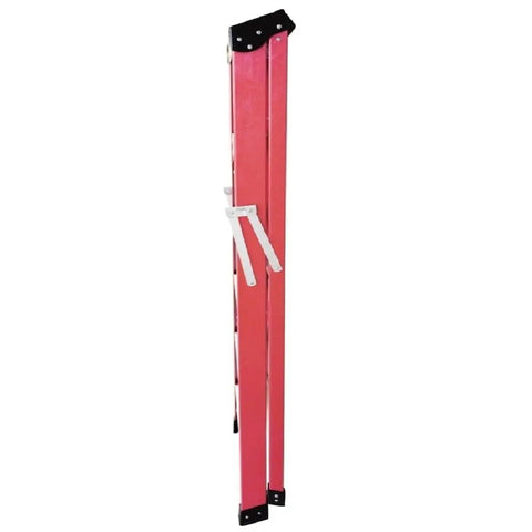 Heavy Duty 5 Step Fiberglass Ladder Foldable With Tool Tray Non Slip Wide Treads Rock Solid 330 Pound Load Capacity showing folded design.