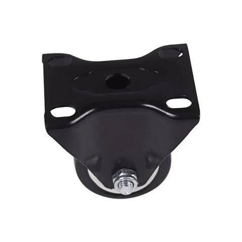 Top Shelf 4 Pack 1.6 Inch Black Polyurethane Fixed Castor Wheels showing black metal base and wheel attachment for heavy-duty carts.