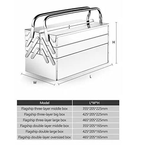 Tough as Nails Stainless Steel Tool Box Triple Layer Folding Design Portable Heavy Duty Storage Organizer Rugged Silver Case for Auto Repair Mechanics and DIY Projects 465X205X165mm Work Ready