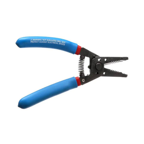 Built Tough Heavy Duty Wire Cutter And Stripper For 20 To 30 AWG Solid And 22 To 32 AWG Stranded Wire lying open with blue grips.