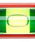 Top view of Aluminum Die Cast Magnetic Torpedo Level 10 Inch Red With Break Resistant Acrylic Block 60 Percent Magnified Focus Vials