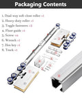 Soft Close Sliding Door Track Kit For Glass Doors 7.5 Foot Aluminum Barn Door Hardware with tools and components displayed