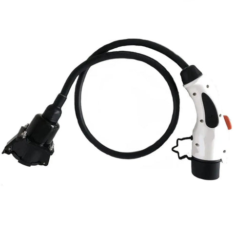 Badass 32A GBT To J1772 EVSE Adapter with white handle and black connector for smooth electric vehicle charging.