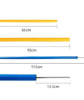 All In One Dog Agility Training Kit assembly parts with pole measurements, showing 65cm, 95cm, 115cm, and 15.5cm lengths.