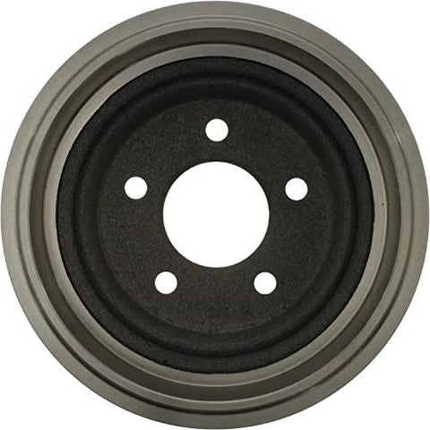 Front view of Centric C-Tek rear brake drum, gray metal with five lug holes