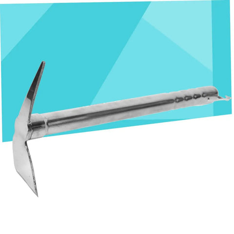 Double Hoe Garden Tool For Weeding And Planting Stainless steel tool on blue background
