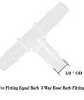 Plastic 1/4 in barb tee fitting, three-way hose connector with equal barb ports