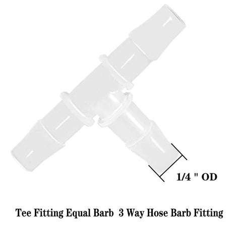 Plastic 1/4 in barb tee fitting, three-way hose connector with equal barb ports