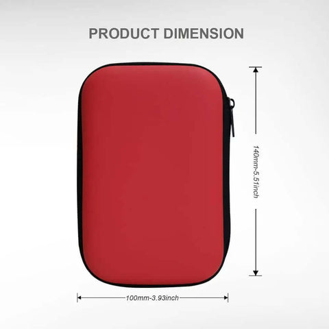 Universal Hard Drive Carrying Case Bag Storage Organizer With Solid Eva Core And Waterproof Pu Leather Shell, red, dimensions 100mm x 140mm.