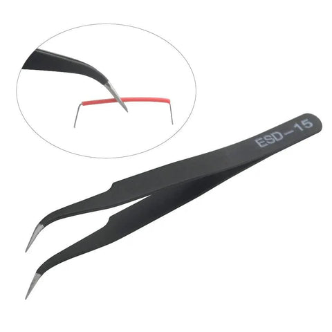 ESD-15 tweezer with red jumper wire from 560 Piece Jumper Wire Kit With 8 Colors And 14 Types 2.54mm Dupont Jumpers