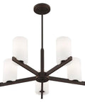 Astoria Chandelier Pendant Light in sleek steel with satin opal glass shades, olde bronze finish for modern living room.