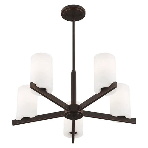 Astoria Chandelier Pendant Light in sleek steel with satin opal glass shades, olde bronze finish for modern living room.