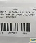 Heavy Duty Badass 3 Pole 300A 600V Molded Case Circuit Breaker label showing specifications and model details.