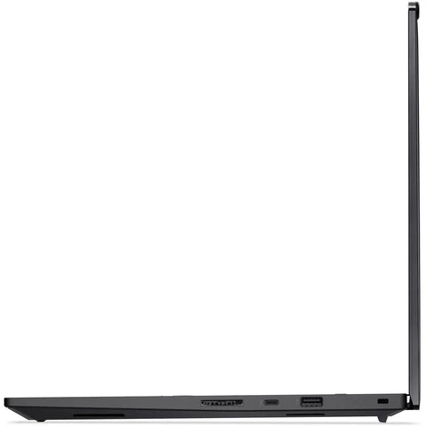 Side view of ThinkPad T1g Gen 8 AI Laptop With Ultra 9 285H VPro, slim black design, 16 inch 4K display, USB ports visible.