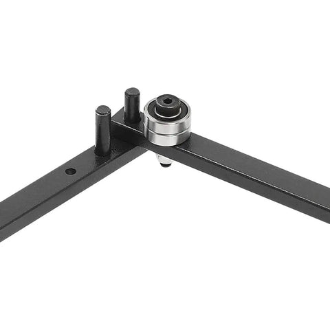 Close-up of Heavy Duty Manual Rebar Bender Tool metal arm with bearing, demonstrating robust steel construction for precision shaping.