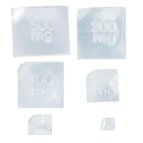 Calibration Weights Set 6 Pieces From 500 Mg To 10 Mg M2 Class Aluminum displayed in rectangular shapes.
