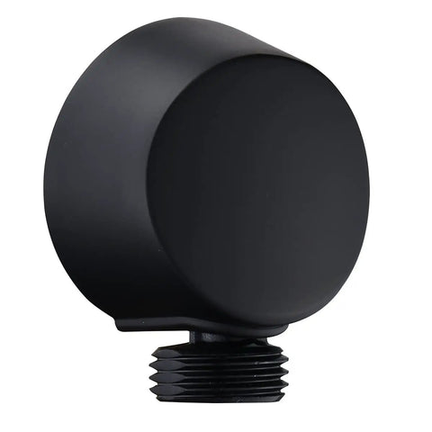 Round Drop Ell Handheld Shower Wall Connector in Wrought Iron Matte Black Finish, side view showing 1/2-inch IPS inlet.