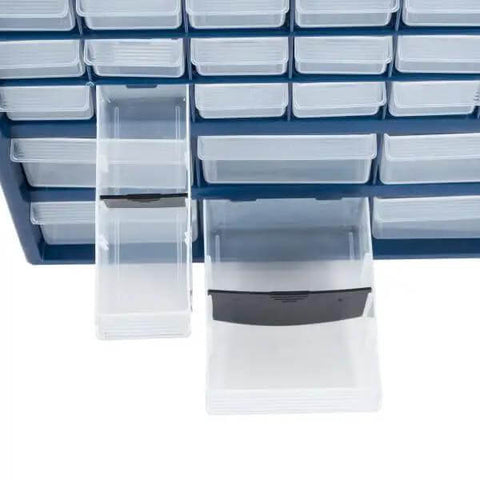 Close-up of Durable 42 Compartment Plastic Storage Drawer Organizer with clear see-through drawers for small parts organization
