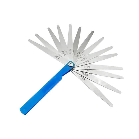Top Shelf Feeler Gauge Set With Rock Solid Stainless Steel Blades for accurate gap measurements, displaying various thickness sizes.