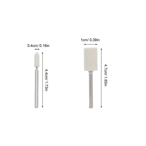 Get These 100 Pcs Wool Felt Mounted Mandrels For High Speed Polishing And Buffing Projects With 3mm Shank And 0.4 To 1cm Size For Serious Rockin Results: Two mandrels with sizes shown, 0.4cm and 1cm.