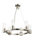Midtown 6 Light Chandelier in Brushed Nickel Finish with Dope Modern Contemporary Design, featuring 6 illuminating heads, steel frame.