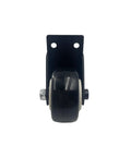 Front view of 2 Pack Black Side Mount Casters With L Plate 2 Inch Fixed Non Swivel Wheels Silent Replacement For Luggage Furniture Doors Gates Includes 10 Mounting Screws Iron Rubber Construction