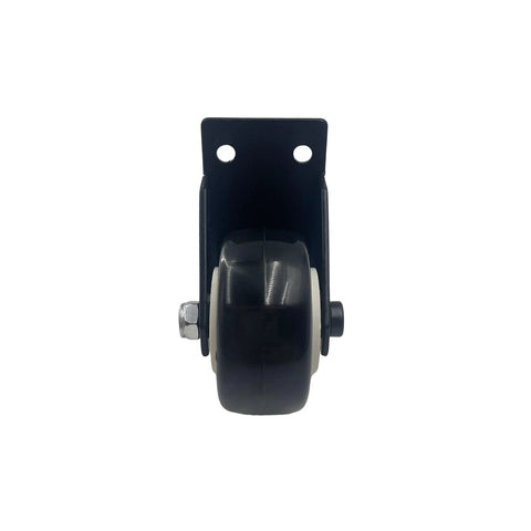 Front view of 2 Pack Black Side Mount Casters With L Plate 2 Inch Fixed Non Swivel Wheels Silent Replacement For Luggage Furniture Doors Gates Includes 10 Mounting Screws Iron Rubber Construction