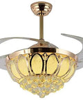 Top Notch 52 Inch Gold Ceiling Fan With Light, Fresh Crystal Lotus Frame featuring a dimmable glow and sleek blades.