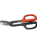 10 Inch Offset Pattern Tinner Snips Heavy Duty Precision Cutting Tool with red and black ergonomic handles for aluminum sheet metal