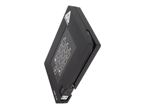 Heavy Duty 2TB USB 3.0 External Hard Drive Featuring 256 Bit FIPS Hardware Encryption And Integrated Keypad Pin Lock side view with keypad