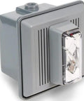 Heavy Duty Horn Strobe With Sleek Clear Lens And Gray Housing, 5 Inch Wall Signal Light, 120VAC, 90Db Alarm, built tough, gray enclosure.