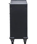 Mega Size Heavy Duty Workshop Trolley With Ten Smooth Roll Drawers showing rear view and locked ball bearing casters for stability.