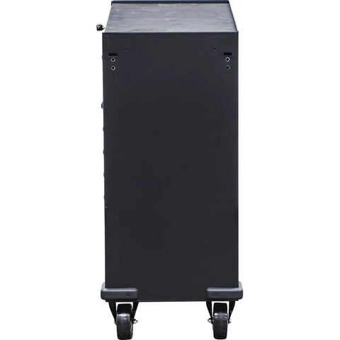 Mega Size Heavy Duty Workshop Trolley With Ten Smooth Roll Drawers showing rear view and locked ball bearing casters for stability.