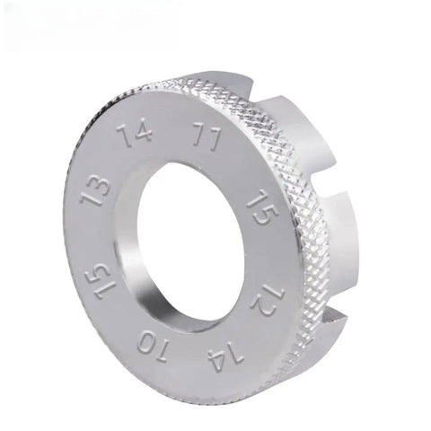 Close-up of Two Pack Spoke Wrenches In Hardened Steel, 8 Way Rim Truing Tool displaying size markings for wheel tension adjustments