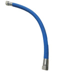 Heavy Duty Replacement Air Hose For Compressors Featuring Kickin Durable Tubing And Quick Connect Fittings. Blue hose with metal ends.
