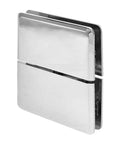 Senior Prima 02 Series Glass To Glass Mount Hinge In Polished Chrome showcasing a top and bottom mount design for maximum glass exposure.