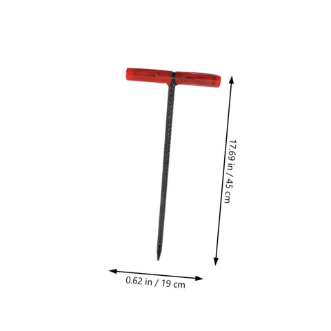Rock Solid T Shaped Manhole Cover Lifter Hook Forged From Reinforced Steel Rod with ergonomic red handle, 17.69 in long.